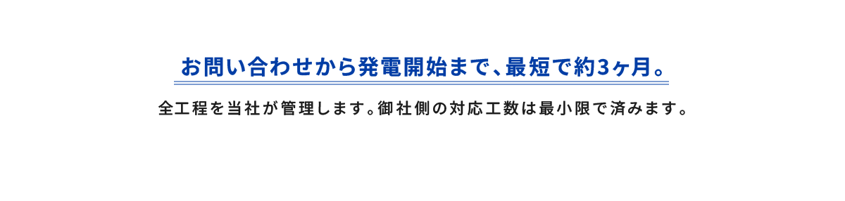 お問い合わせから発電開始まで、最短で約3ヶ月。