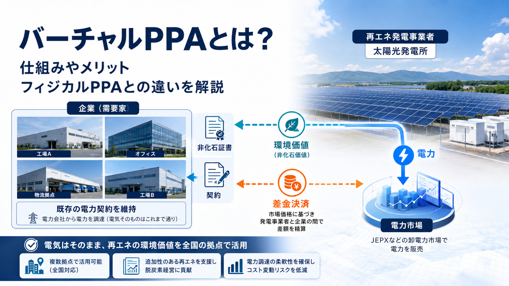 バーチャルPPAとは？仕組みやメリット、フィジカルPPAとの違いを解説