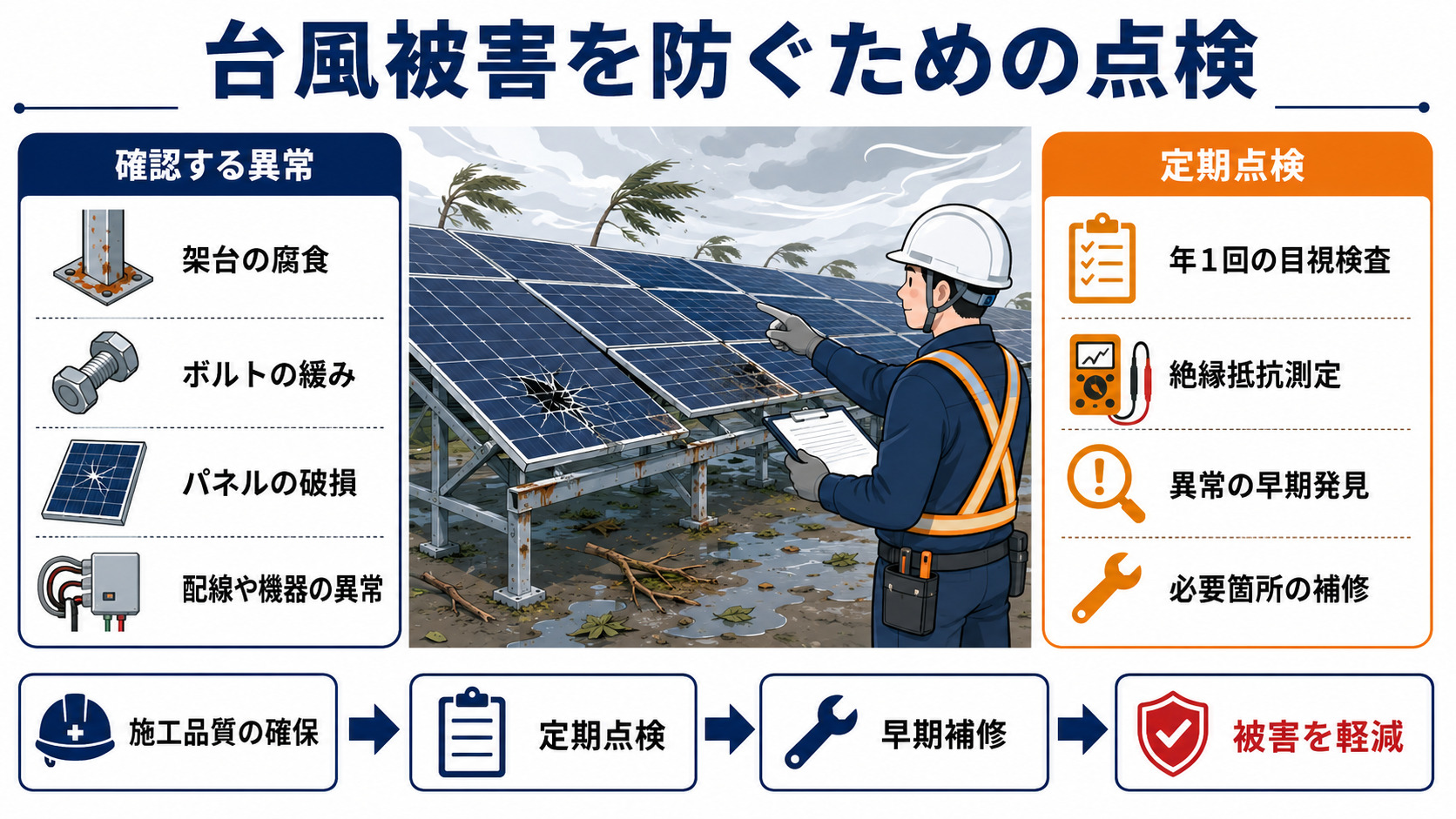 台風被害を抑える太陽光設備の点検