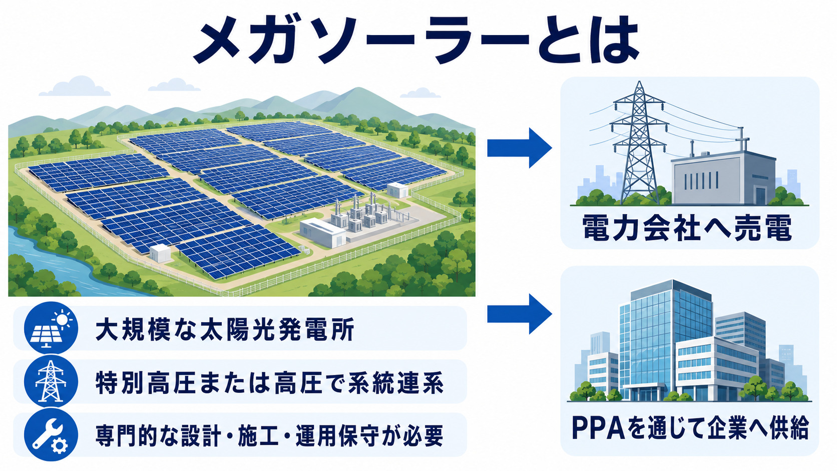 メガソーラーの規模と電力供給の仕組み