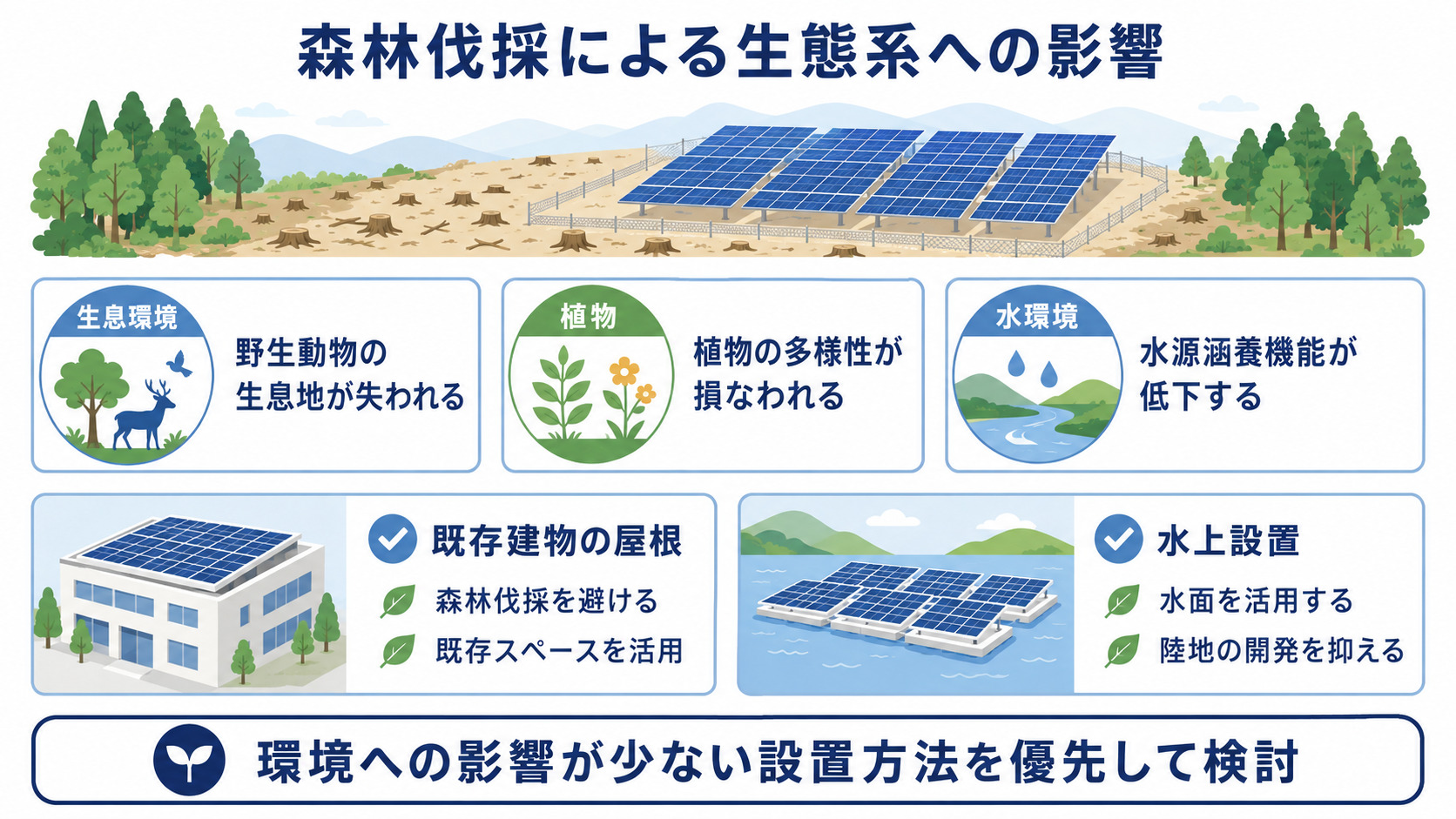 森林伐採の環境影響と代替設置方法