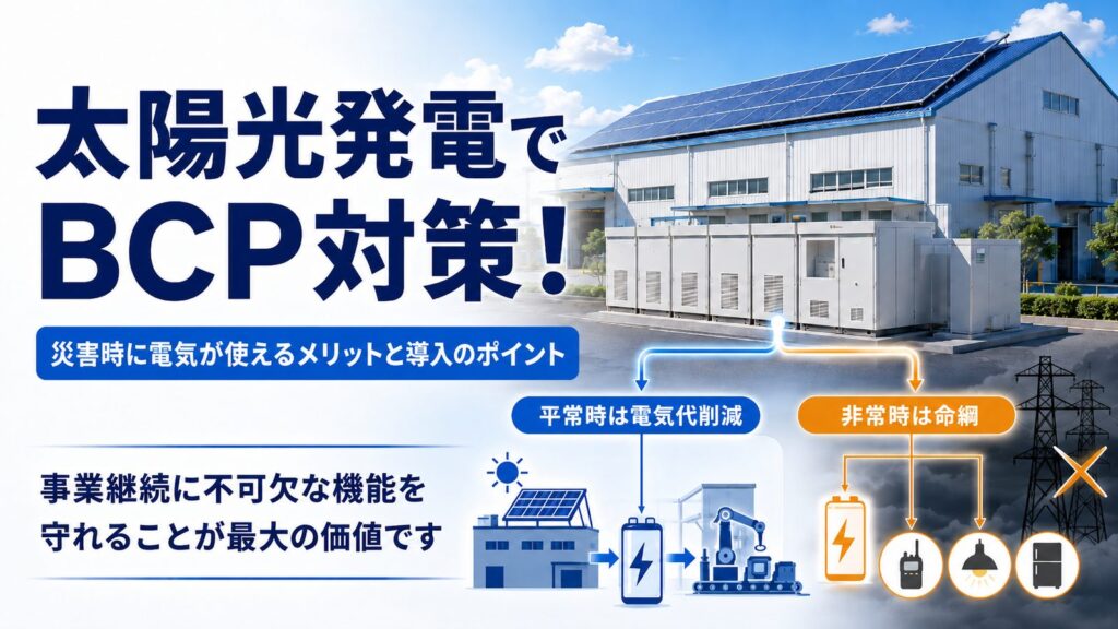 太陽光発電によるBCP対策の要点をまとめた図