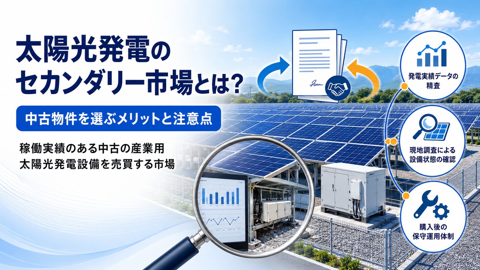 太陽光セカンダリー市場の仕組みと注意点を示す図