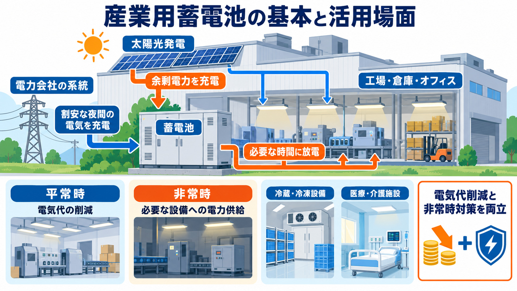 産業用蓄電池の電気代削減と非常時対策