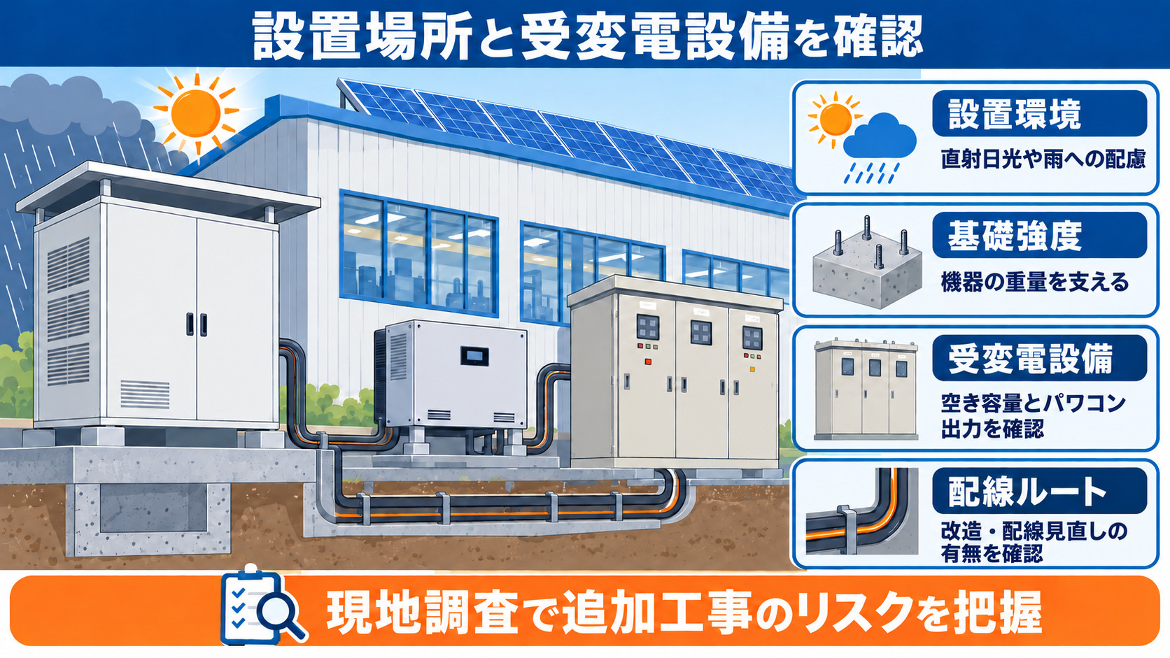 設置場所の基礎と受変電設備の確認