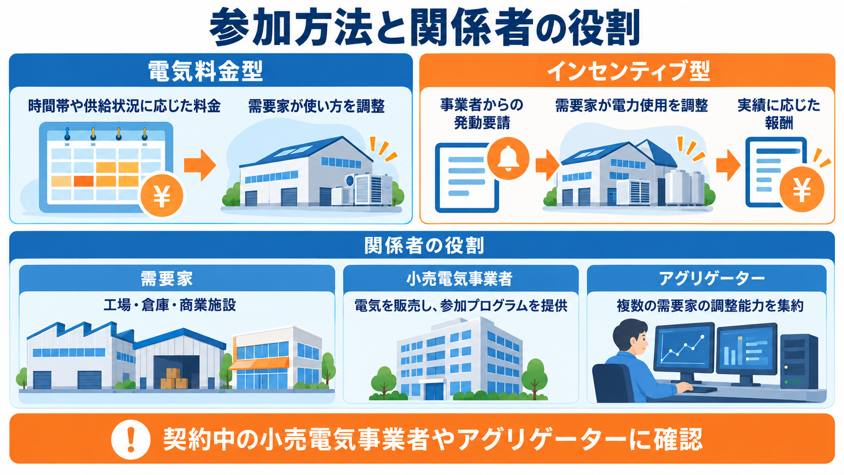 電気料金型と要請に応じる参加方法の違い