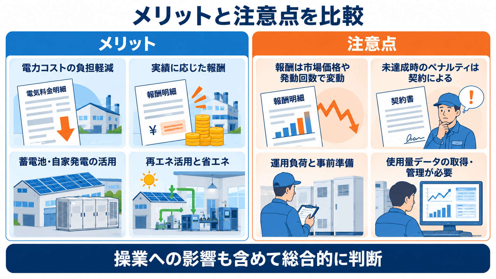 電力コスト削減などの利点と報酬変動などの注意点