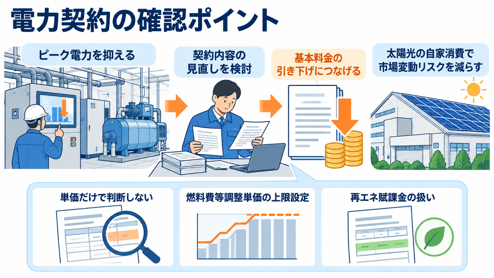 基本料金と調整単価などの電力契約確認項目