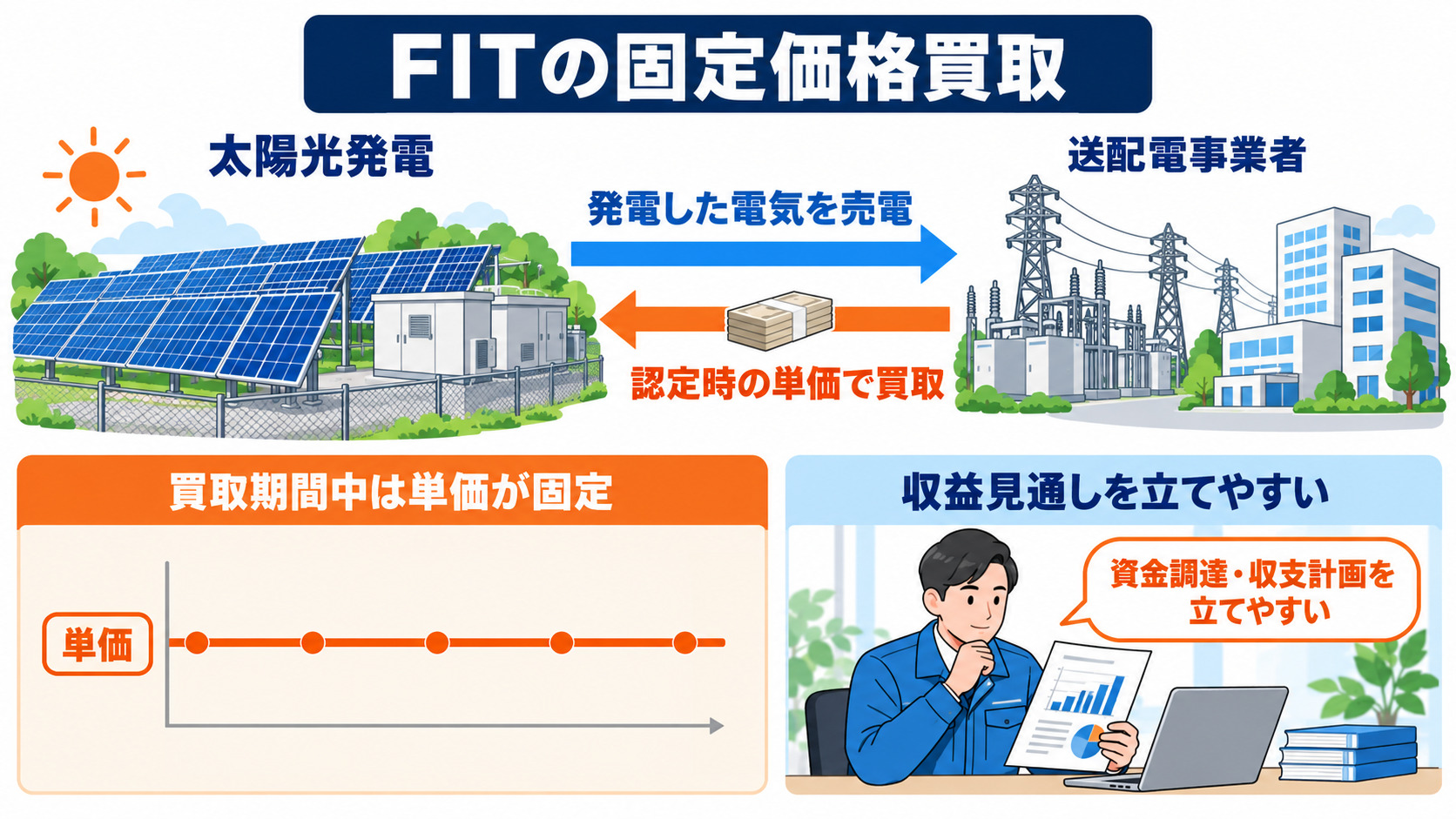 固定価格による電力買取と収益計画の仕組み