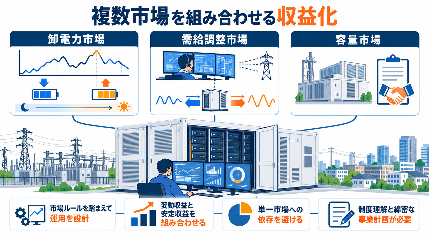複数の電力市場を組み合わせる収益化の考え方