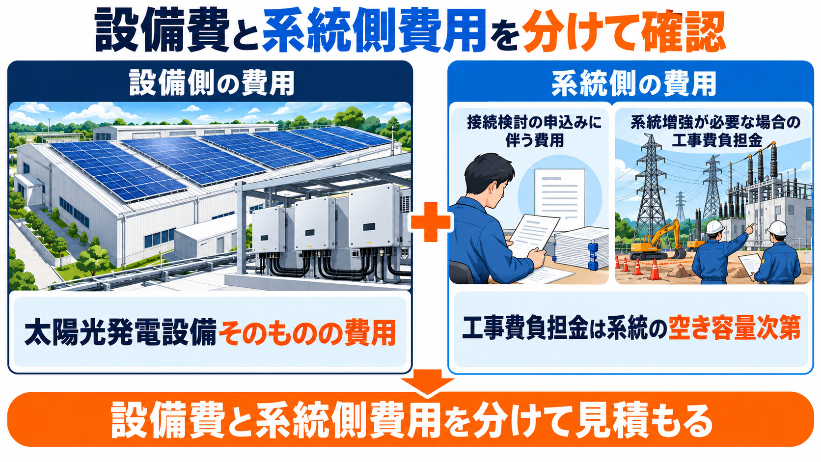太陽光設備の費用目安と電力網側の費用