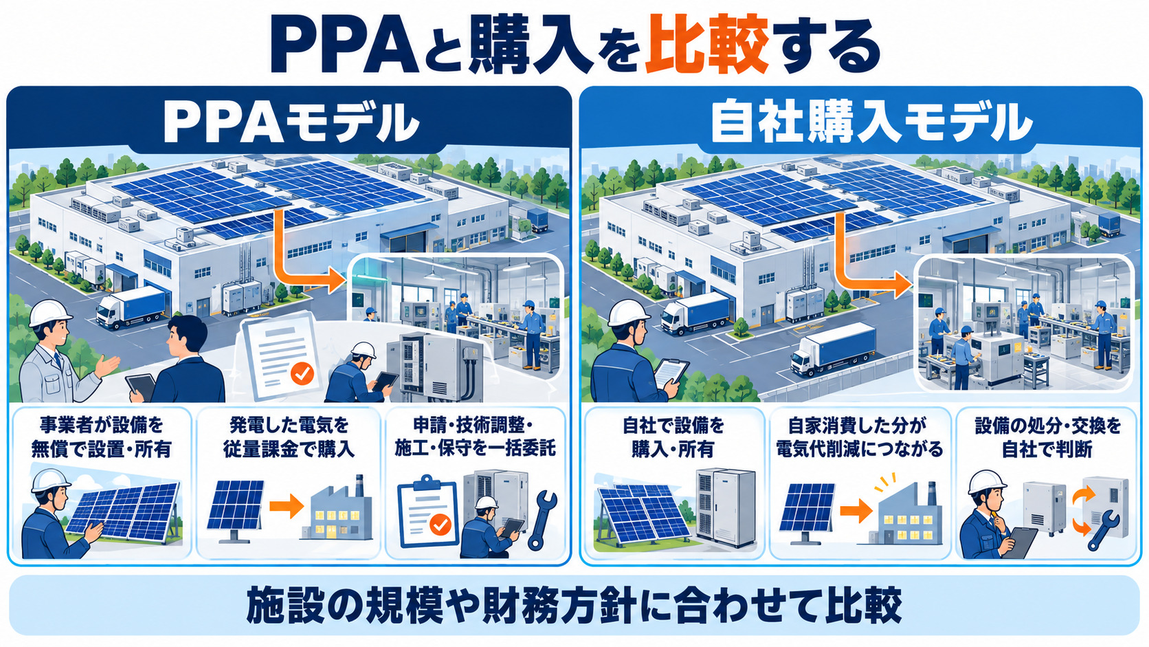 PPAと自社購入の設備所有・対応範囲の違い