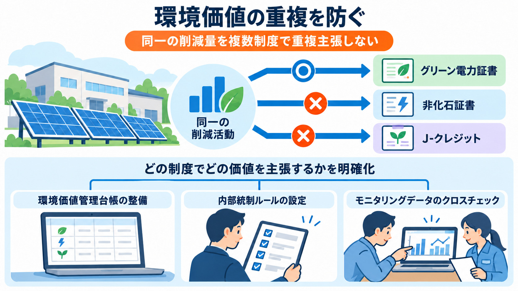 環境価値の重複主張を防ぐ管理対策を示す図