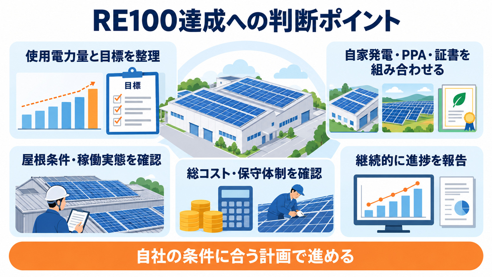 RE100達成に向けた調達と導入判断のまとめ図