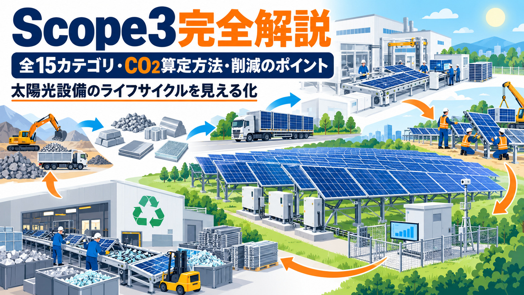 太陽光設備の製造から廃棄までの排出を示すScope３完全解説図