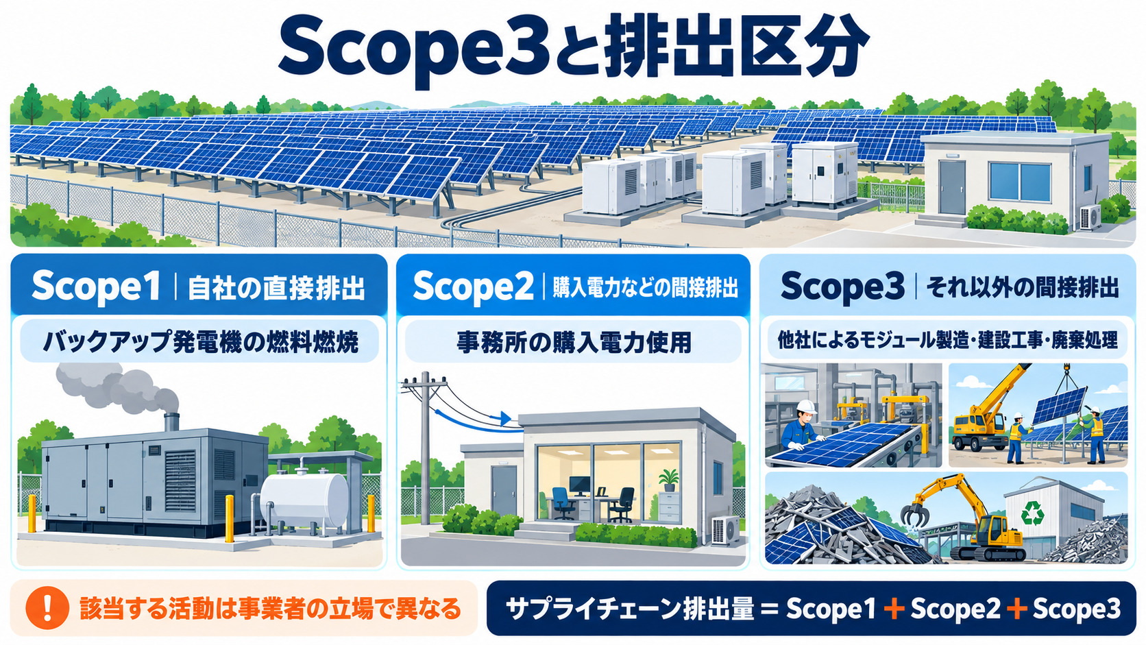 Scope3と直接・間接排出の違いを示す図