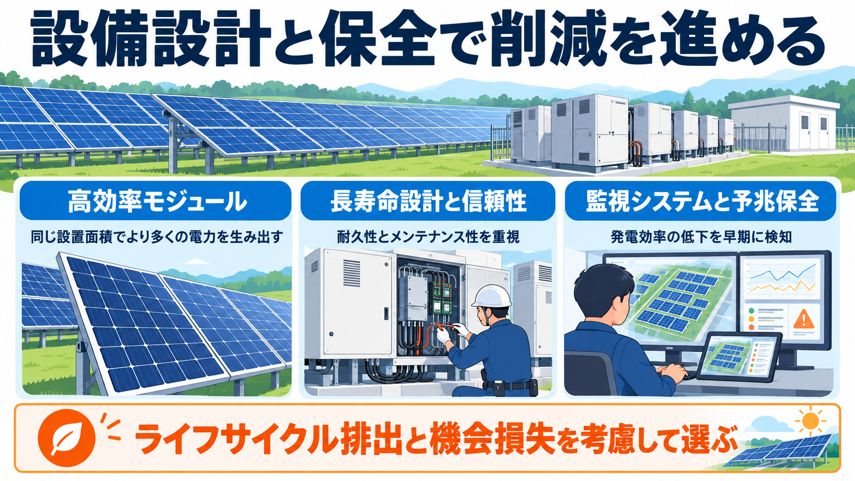 設備の効率と長寿命化による削減施策の図