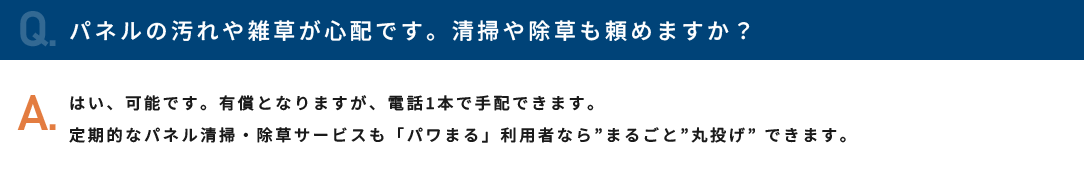 パネルの汚れや雑草が心配です。清掃や除草も頼めますか？